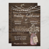 Rustikaler Stall Hochzeit Pink Mason Jar Babys Ate Einladung (Vorne/Hinten)