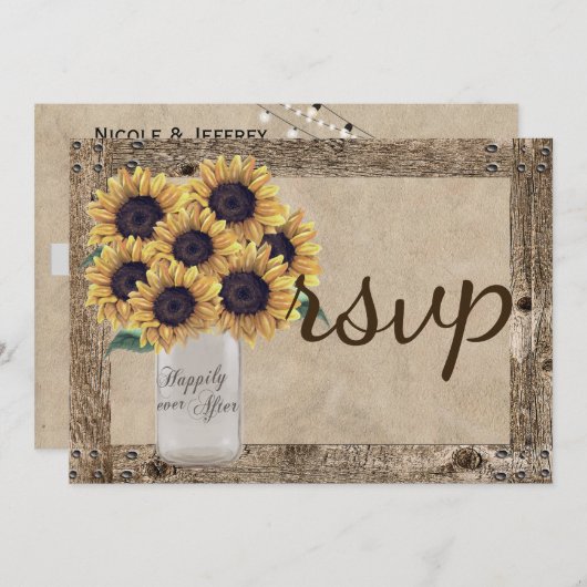 Rustikaler Stall Hochzeit Sonnenblumen Mason Jar (Vorne/Hinten)