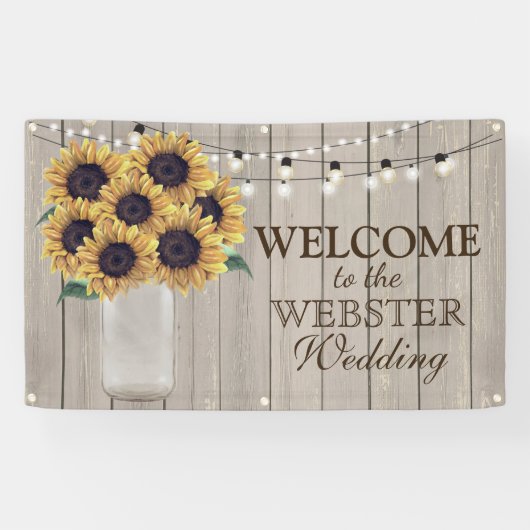Rustikaler Stall Hochzeit Sonnenblumen Mason Jar Banner (Horizontal)