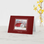 Rustikaler Stall mit Red Fox Snow Scene Urlaub Karte (Gelbe Blume)