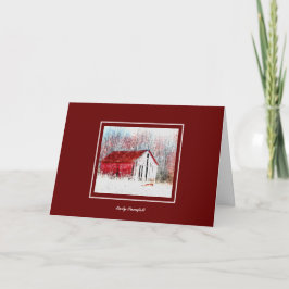 Rustikaler Stall mit Red Fox Snow Scene Urlaub Karte