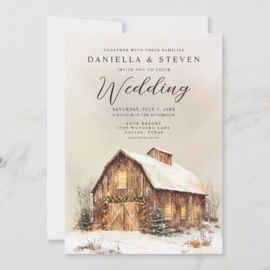 Rustikaler Stall mit Winterschneehöhe Einladung (Vorderseite)