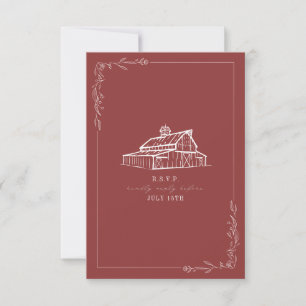 Rustikaler Stall Mute Red Wedding RSVP Karte