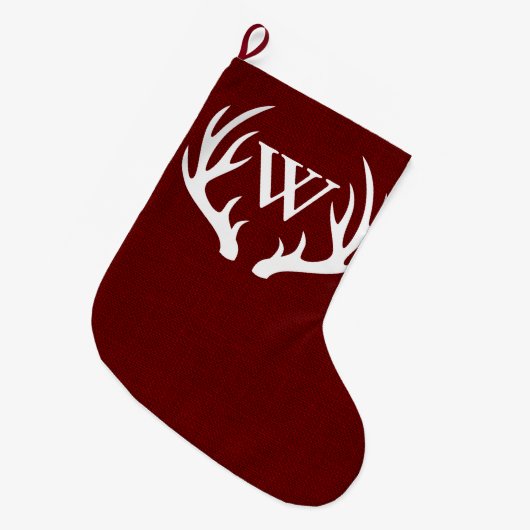 Rustikaler Stall Roter Weiße Hirsche Antler - Pers Großer Weihnachtsstrumpf (Vorderansicht (hängend))