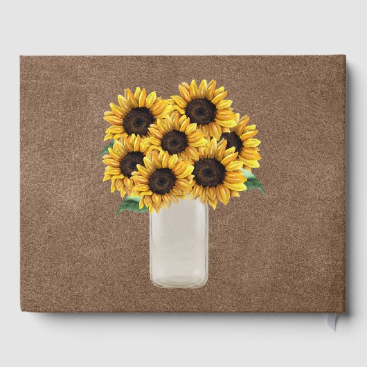 Rustikaler Stall Wedding Burlap Mason Jar Sunblume Gästebuch (Rückseite)