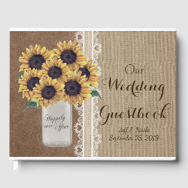 Rustikaler Stall Wedding Burlap Mason Jar Sunblume Gästebuch