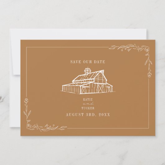 Rustikaler Stall Wedding Goldenrod Save the Date (Vorderseite)