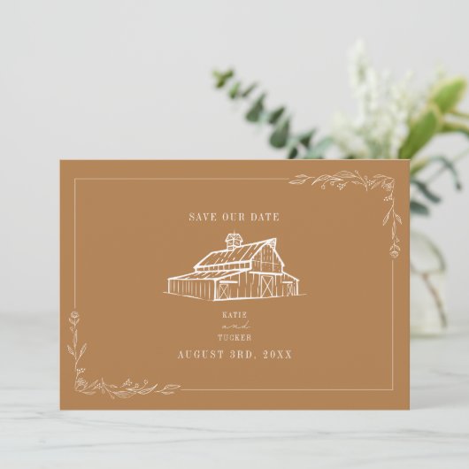 Rustikaler Stall Wedding Goldenrod Save the Date (Stehend Vorderseite)