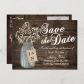 Rustikaler Stall Wedding Wood Mason Jar Babys Atem Ankündigungspostkarte (Vorne/Hinten)