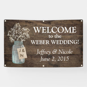 Rustikaler Stall Wedding Wood Mason Jar Babys Atem Banner