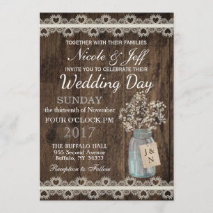 Rustikaler Stall Wedding Wood Mason Jar Babys Atem Einladung
