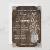 Rustikaler Stall Wedding Wood Mason Jar Babys Atem Einladung (Vorderseite)