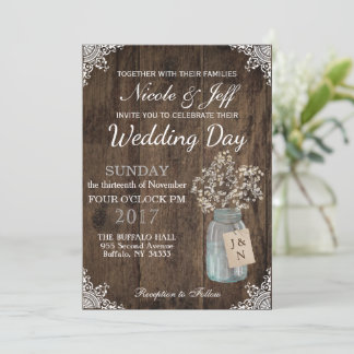 Rustikaler Stall Wedding Wood Mason Jar Babys Atem Einladung