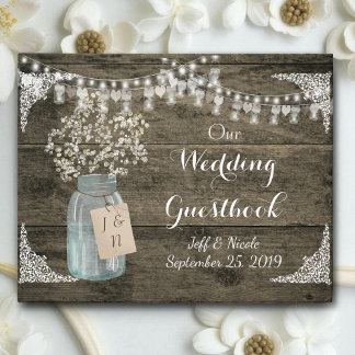 Rustikaler Stall Wedding Wood Mason Jar Babys Atem Gästebuch