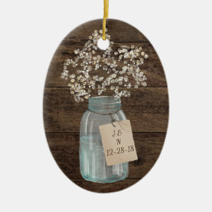 Rustikaler Stall Wedding Wood Mason Jar Babys Atem Keramikornament