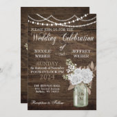 Rustikaler Stall Wedding Wood Mason Jar Floral Einladung (Vorne/Hinten)