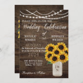 Rustikaler Stall Wedding Wood Mason Jar Sonnenblum Einladung (Vorne/Hinten)