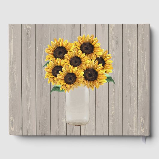 Rustikaler Stall Wedding Wood Mason Jar Sonnenblum Gästebuch (Rückseite)