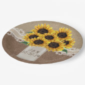 Rustikaler Stall Wedding Wood Mason Jar Sonnenblum Pappteller (Schrägansicht)