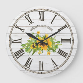 Rustikaler Stall Weißgraues Holz Sonnenblumen Küch Große Wanduhr