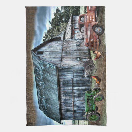 Rustikaler Stallbetrieb LKW-Rennfahrer Hen Geschirrtuch (Vertikal)