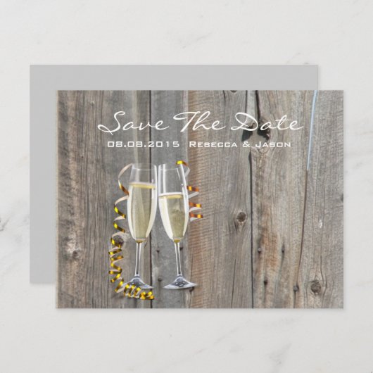 rustikaler Stallholz Champagner Western Hochzeit Ankündigungspostkarte (Vorne/Hinten)