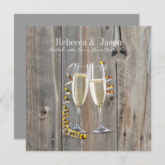 rustikaler Stallholz Champagner Western Hochzeit Einladung (Vorne/Hinten)
