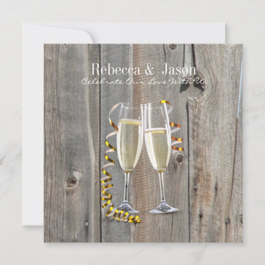 rustikaler Stallholz Champagner Western Hochzeit Einladung (Vorderseite)