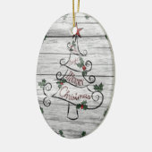 Rustikaler Stallholz Weihnachtsbaum Holly Keramik Ornament (Links)