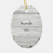 Rustikaler Stallholz Weihnachtsbaum Holly Keramik Ornament (Hinten)