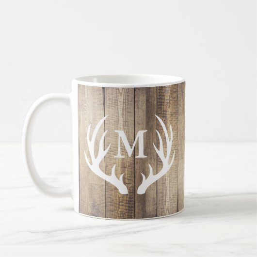 Rustikaler Stallholzplanks Bauernhof Hirschantler Kaffeetasse (Links)