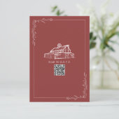 Rustikaler Stallmute Red QR Code Hochzeit RSVP Karte (Stehend Vorderseite)