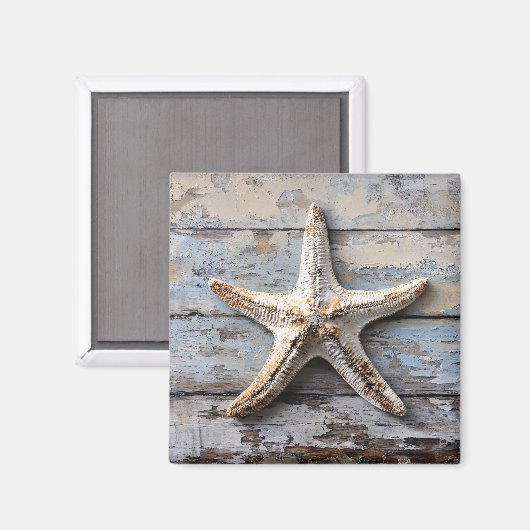 Rustikaler Starfish auf gewittertem Holz Magnet (Vorderseite/Rückseite)