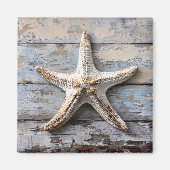 Rustikaler Starfish auf gewittertem Holz Magnet (Vorne)