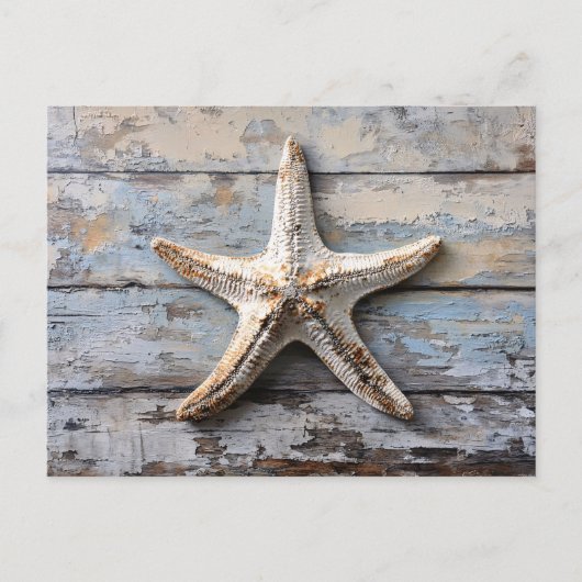 Rustikaler Starfish auf gewittertem Holz Postkarte (Vorderseite)