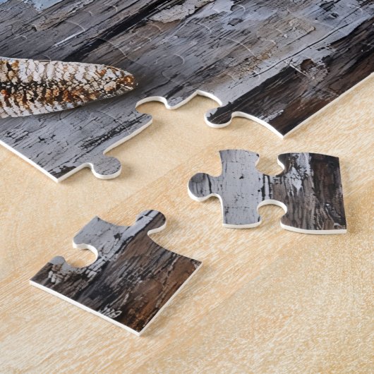 Rustikaler Starfish auf gewittertem Holz Puzzle (Seite)