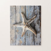 Rustikaler Starfish auf gewittertem Holz Puzzle (Vertikal)