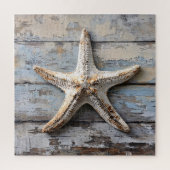 Rustikaler Starfish auf gewittertem Holz Puzzle (Vertikal)
