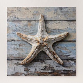 Rustikaler Starfish auf gewittertem Holz Puzzle