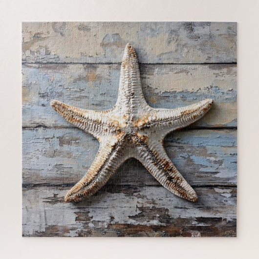 Rustikaler Starfish auf gewittertem Holz Puzzle (Vertikal)