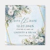 Rustikaler Staubblauer Blumen-Gold Save the Date M Magnet (Vorne)