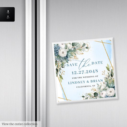 Rustikaler Staubblauer Blumen-Gold Save the Date M Magnet