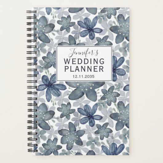 Rustikaler Staubblauer Blumenmuster-Hochzeitsplane Planer (Vorderseite)