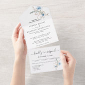 rustikaler staubblauer Wasserfarben-Blumenstrauß All In One Einladung (Abreißen)