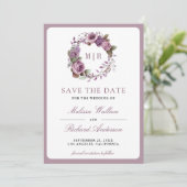 Rustikaler Staubiger Lila Blumen Hochzeitsfoto Save The Date (Stehend Vorderseite)