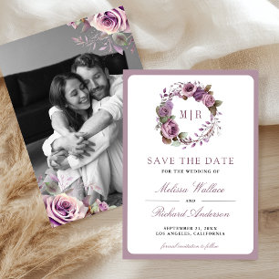 Rustikaler Staubiger Lila Blumen Hochzeitsfoto Save The Date