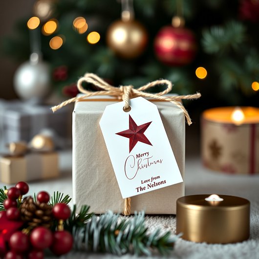 Rustikaler Stern Frohe Weihnachten personalisiert Geschenkanhänger