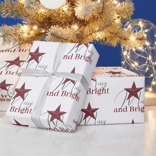 Rustikaler Stern Fröhlich & Hell Geschenkpapier (Feiertage)