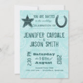 Rustikaler Stern-lädt blaue Einladung (Vorderseite)