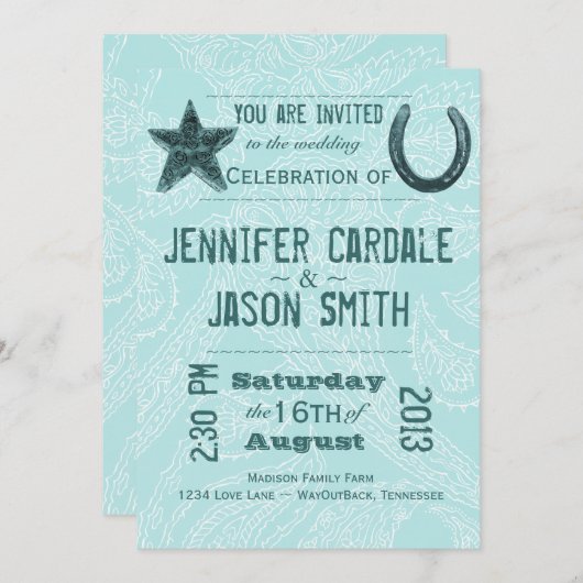 Rustikaler Stern-lädt blaue Einladung (Vorne/Hinten)